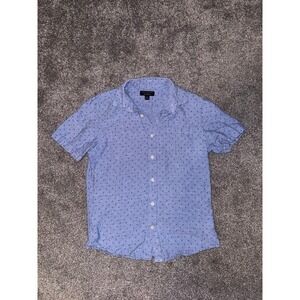 Banana Republic Men's Linen Standard Fit Blue Short Sleeve Button-Down Shirt